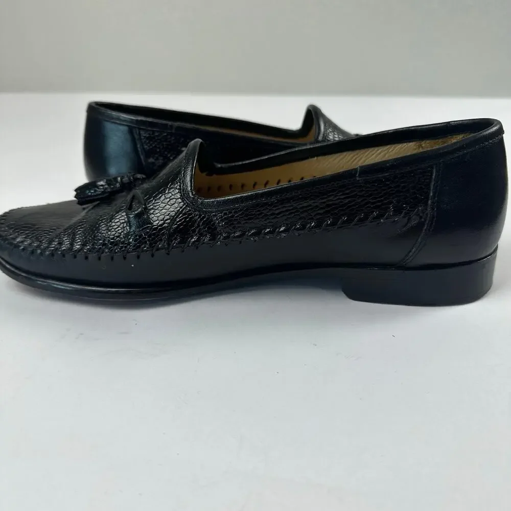 Zelli Italia Handcrafted Ostrich Black Leather Tassel Loafers Moc Toe Mens 9.5